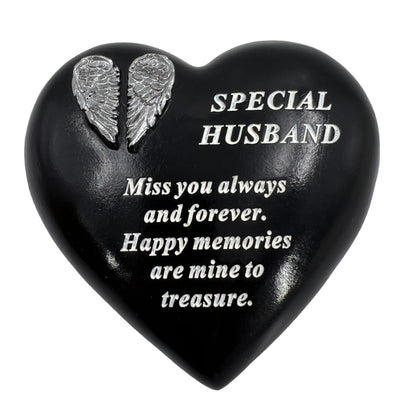 Special Husband Angel Wings Memorial Black Heart Grave Plaque Graveside Ornament Decoration