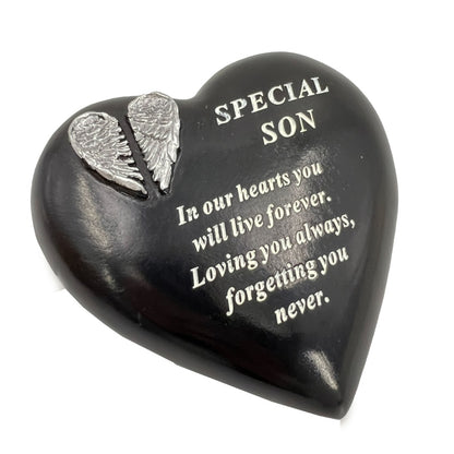 Special Son Angel Wings Memorial Black Heart Grave Plaque Graveside Ornament Decoration