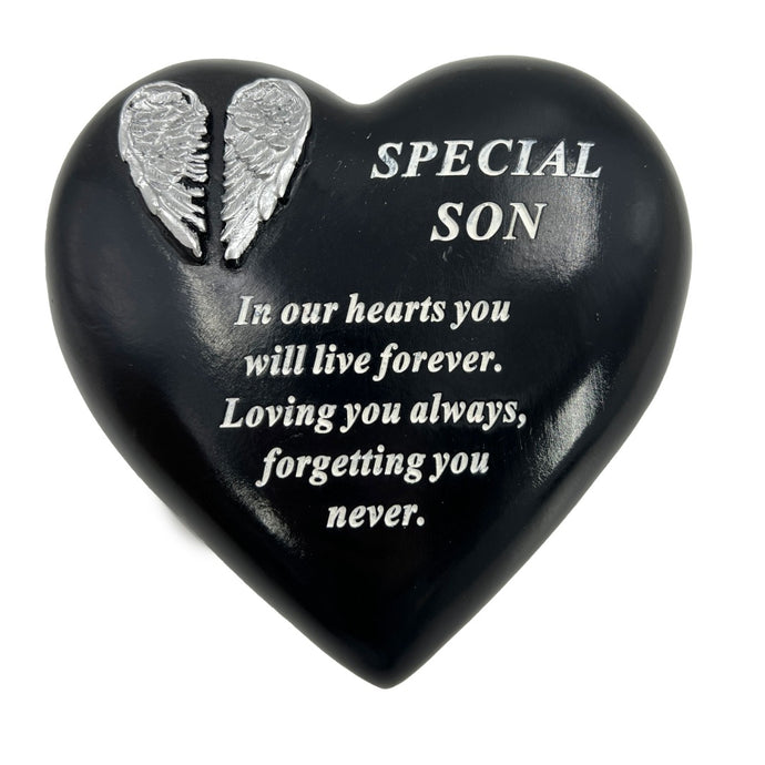 Special Son Angel Wings Memorial Black Heart Grave Plaque Graveside Ornament Decoration