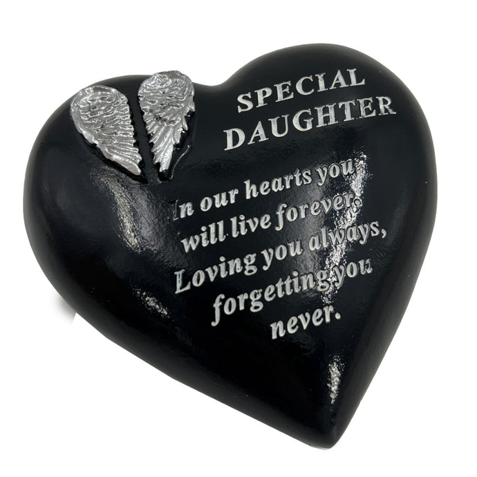 Special Daughter Angel Wings Memorial Black Heart Grave Plaque Graveside Ornament Decoration