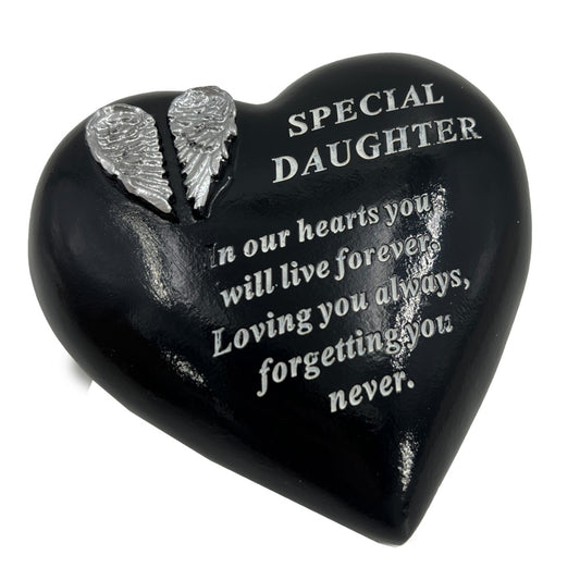 Special Daughter black heart angel wings grave plaque