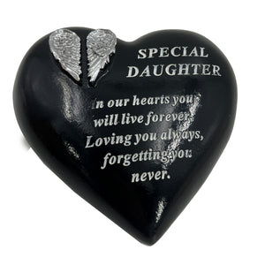 Special Daughter Angel Wings Memorial Black Heart Grave Plaque Graveside Ornament Decoration