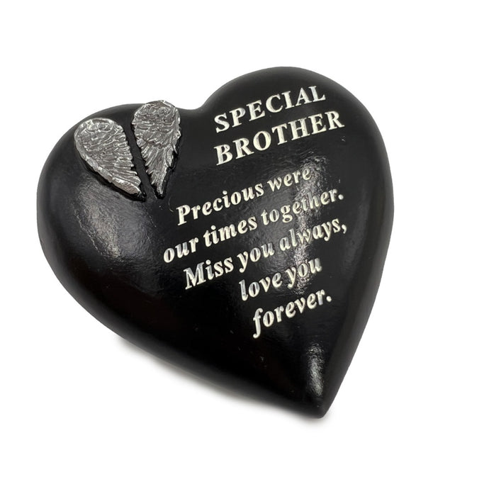 Special Brother Angel Wings Memorial Black Heart Grave Plaque Graveside Ornament Decoration