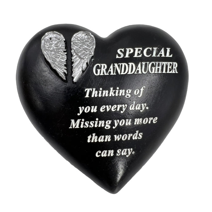 Special Granddaughter Angel Wings Memorial Black Heart Grave Plaque Graveside Ornament Decoration