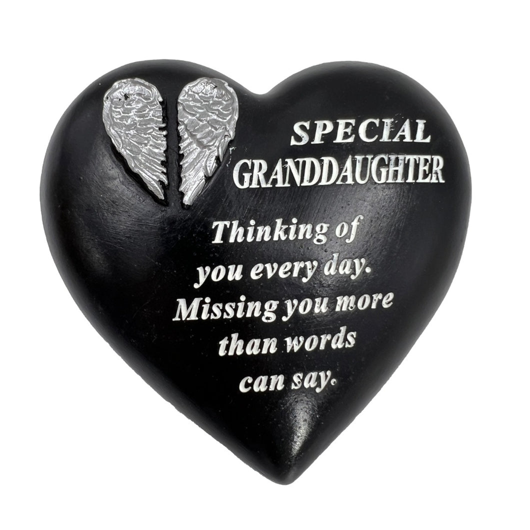 Special Granddaughter Angel Wings Memorial Black Heart Grave Plaque Graveside Ornament Decoration