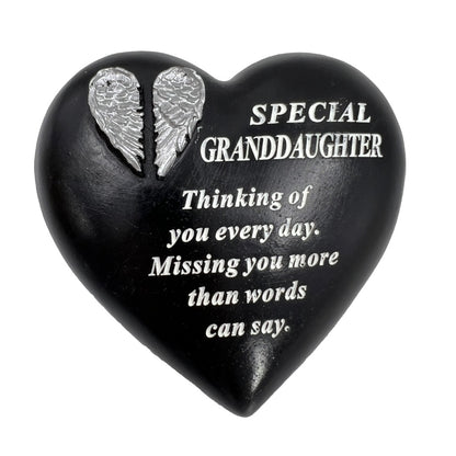 Special Granddaughter angel wings memorial heart plaque