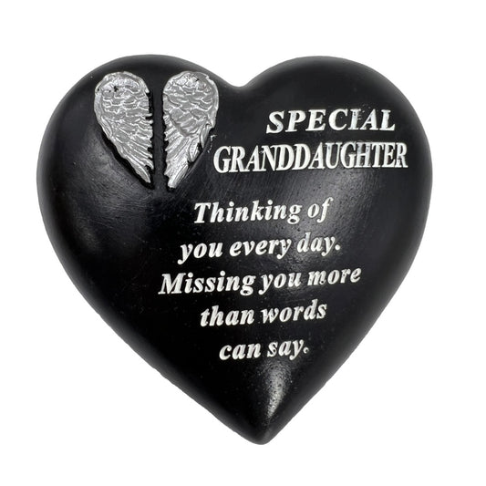 Special Granddaughter angel wings memorial heart plaque