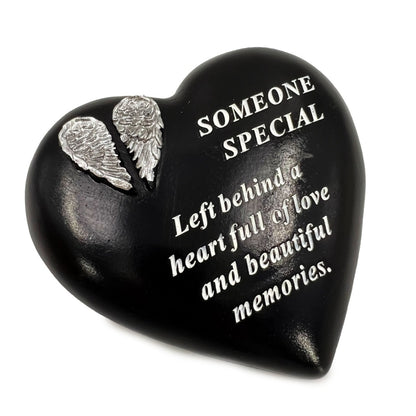 Someone Special black heart silver angel wings memorial plaque