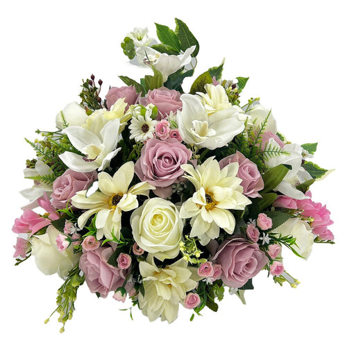 Rhoda Large Pink White Rose Orchid Artificial Flower Graveside Cemetery Memorial Arrangement