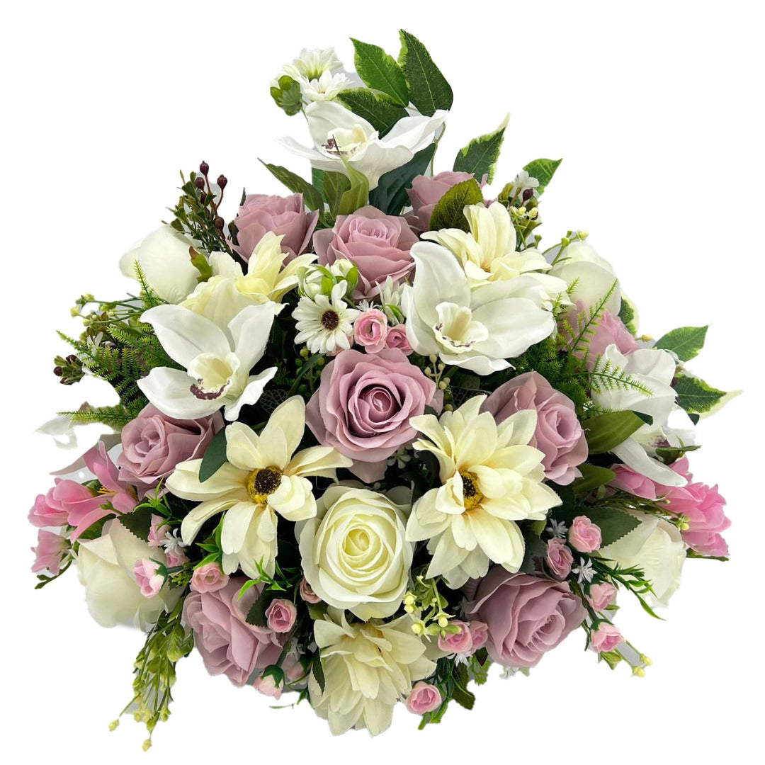 Rhoda Large Pink White Rose Orchid Artificial Flower Graveside Cemetery Memorial Arrangement