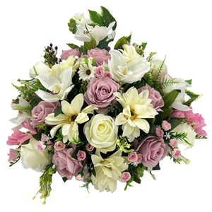 Rhoda Large Pink White Rose Orchid Artificial Flower Graveside Cemetery Memorial Arrangement