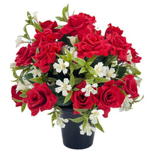 Load image into Gallery viewer, Rosemary Red Rose Artificial Flower Graveside Pot Cemetery Memorial Arrangement Pot