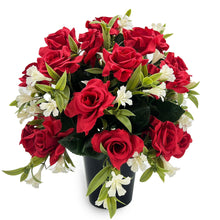 Load image into Gallery viewer, Rosemary Red Rose Artificial Flower Graveside Pot Cemetery Memorial Arrangement Pot