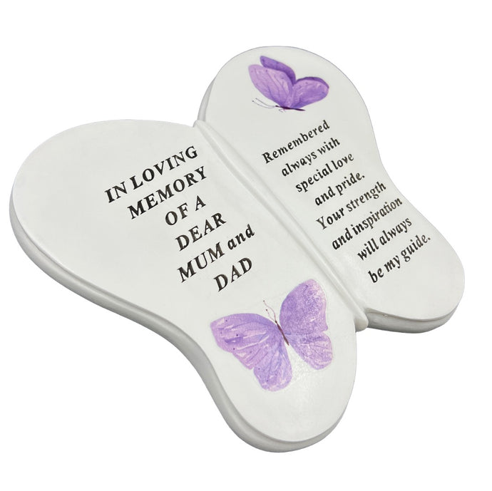 Dear Mum and Dad Butterfly Graveside Grave Memorial Ornament Verse Plaque