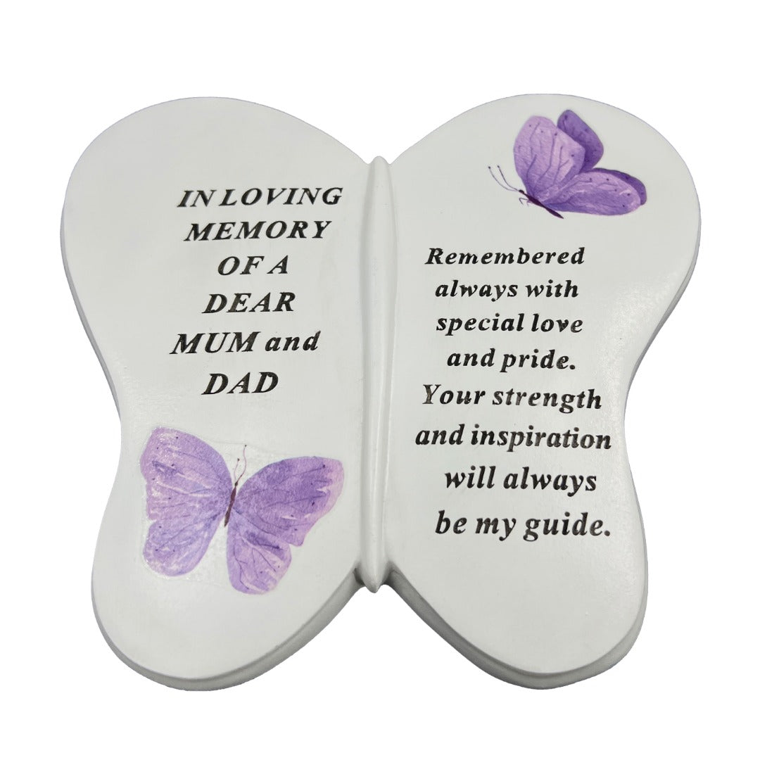 Dear Mum and Dad Butterfly Graveside Grave Memorial Ornament Verse Plaque