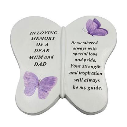 Dear Mum and Dad Butterfly Graveside Grave Memorial Ornament Verse Plaque