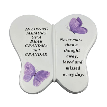Dear Grandma and Grandad Butterfly Graveside Grave Memorial Ornament Verse Plaque