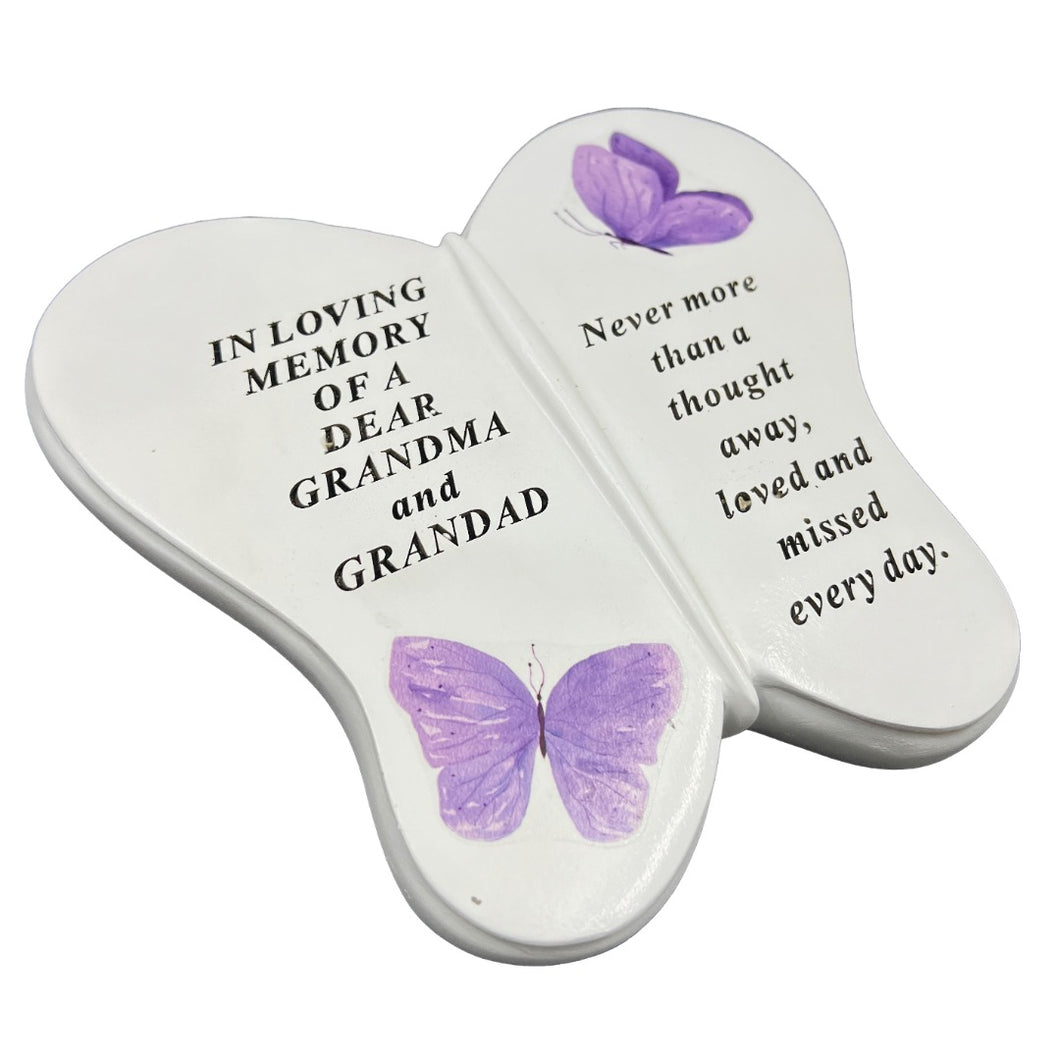 Dear Grandma and Grandad Butterfly Graveside Grave Memorial Ornament Verse Plaque