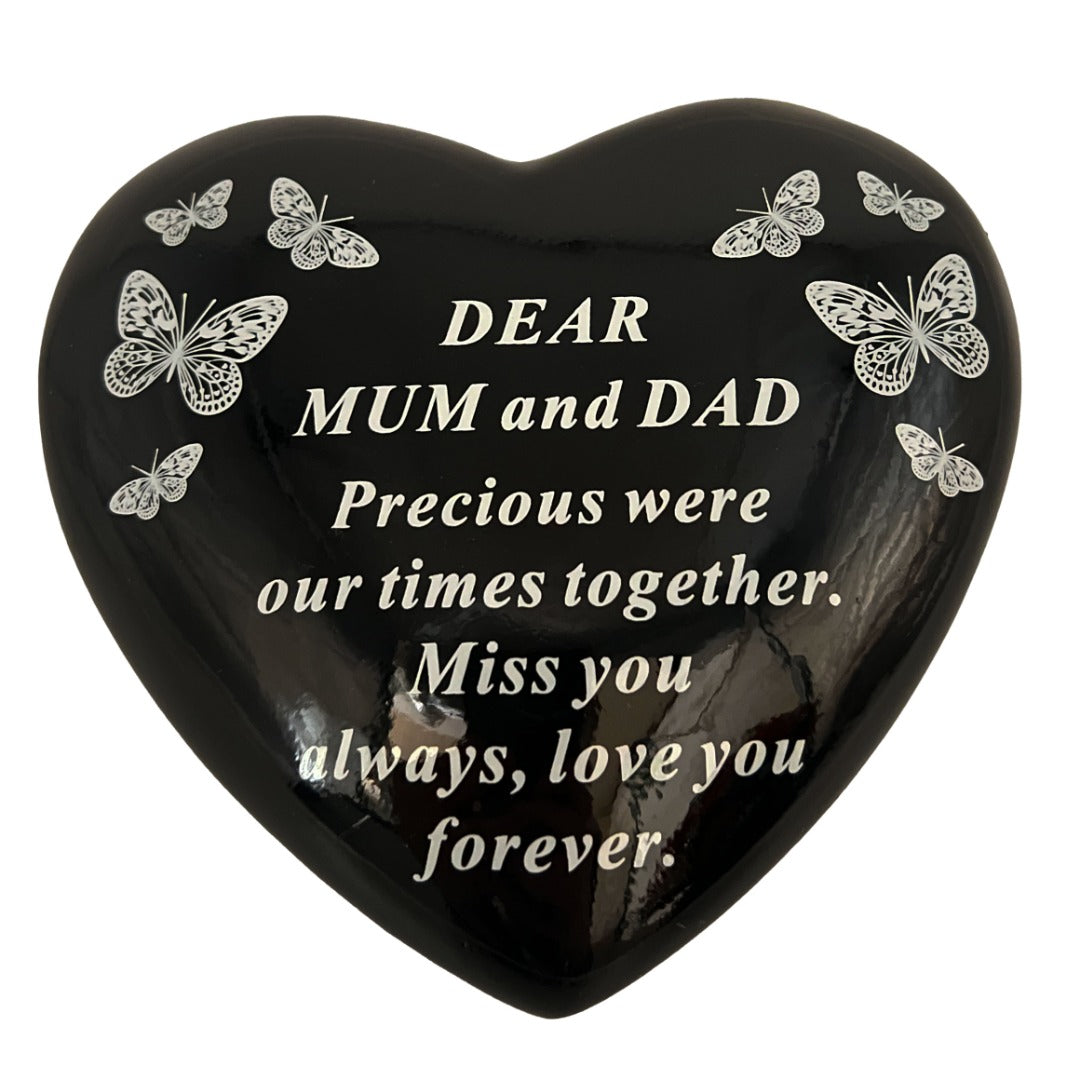 Dear Mum and Dad Butterfly Black Heart Graveside Grave Memorial Ornament Verse Plaque