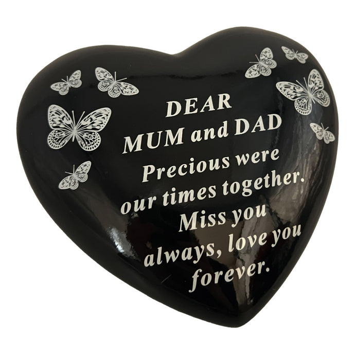 Dear Mum and Dad Butterfly Black Heart Graveside Grave Memorial Ornament Verse Plaque