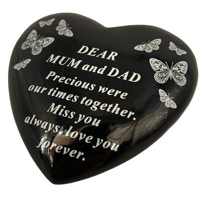 Dear Mum and Dad Butterfly Black Heart Graveside Grave Memorial Ornament Verse Plaque