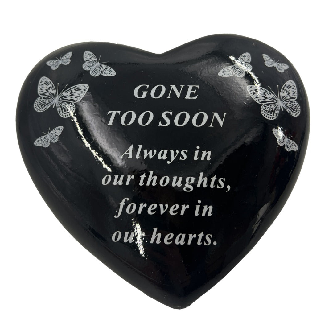 Gone too Soon Someone Special Butterfly Black Heart Graveside Grave Memorial Ornament Verse Plaque