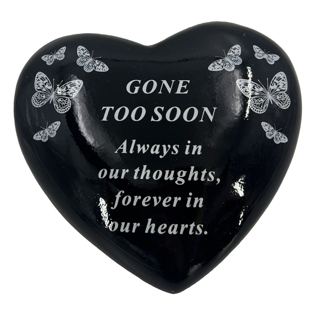 Gone too Soon Someone Special Butterfly Black Heart Graveside Grave Memorial Ornament Verse Plaque