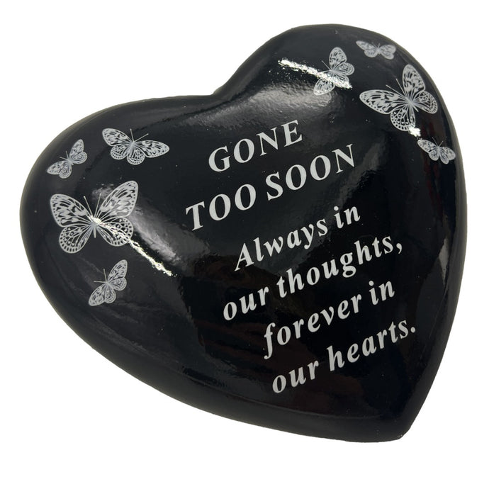 Gone too Soon Someone Special Butterfly Black Heart Graveside Grave Memorial Ornament Verse Plaque