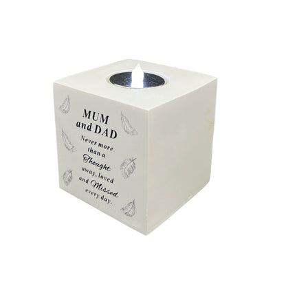 Mum and Dad Feather Tealight Candle Holder Graveside Grave Memorial Ornament Verse Plaque