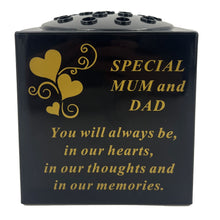 Load image into Gallery viewer, Special Mum and Dad Love Heart Black Gold Memorial Graveside Flower Vase Container