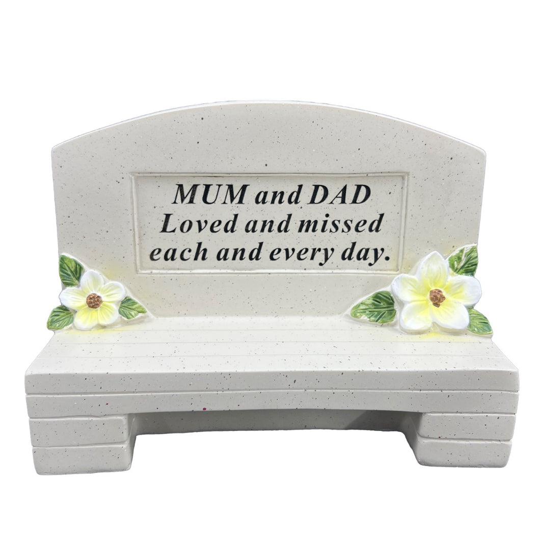 Special Mum and Dad Graveside Memorial Bench Grave Plaque Ornament Decoration Loved and Missed