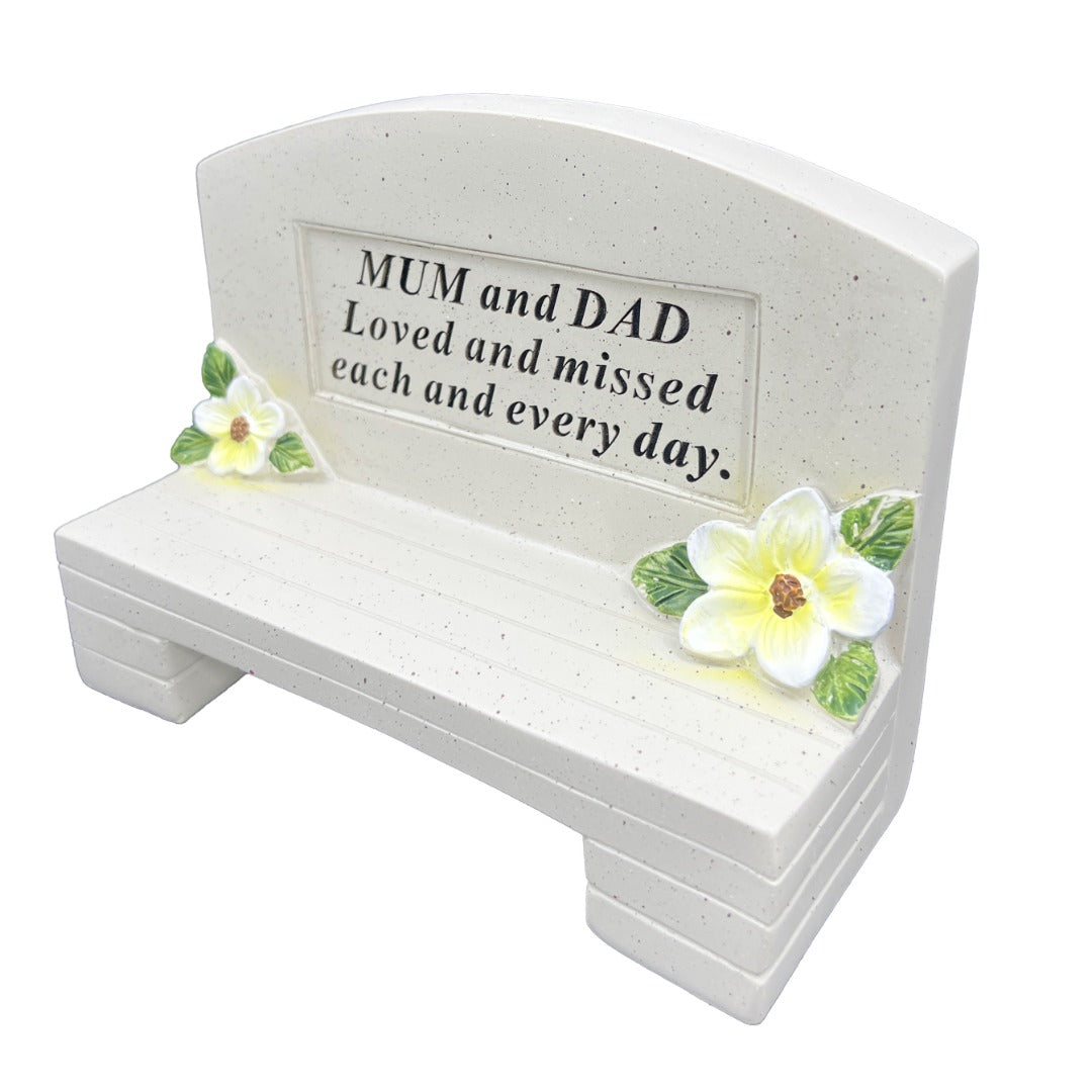Special Mum and Dad Graveside Memorial Bench Grave Plaque Ornament Decoration Loved and Missed