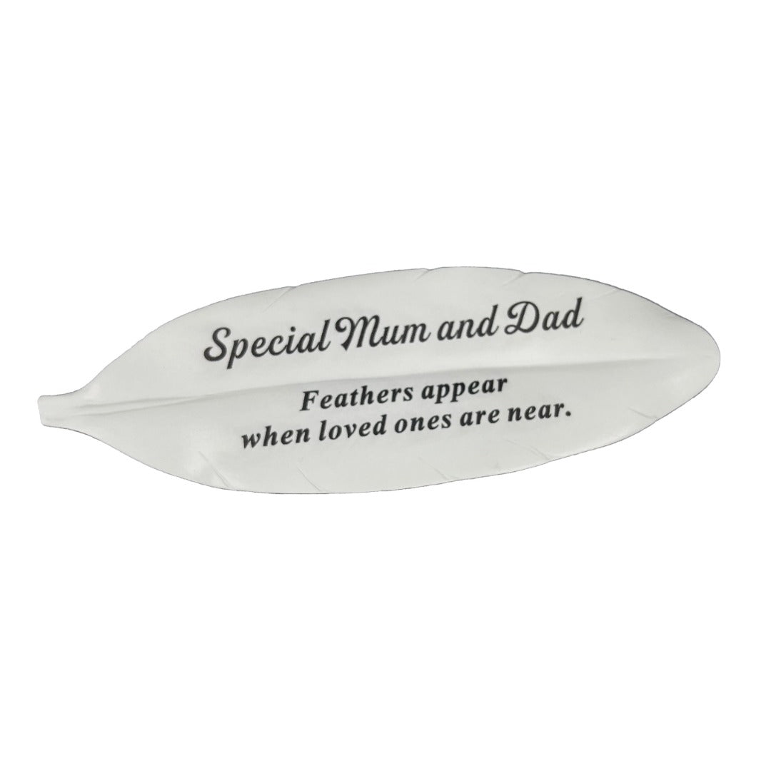 Special Mum and Dad Feather Graveside Grave Memorial Ornament Verse Plaque Feathers appear when loved ones are near