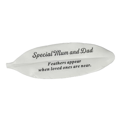 Special Mum and Dad Feather Graveside Grave Memorial Ornament Verse Plaque Feathers appear when loved ones are near