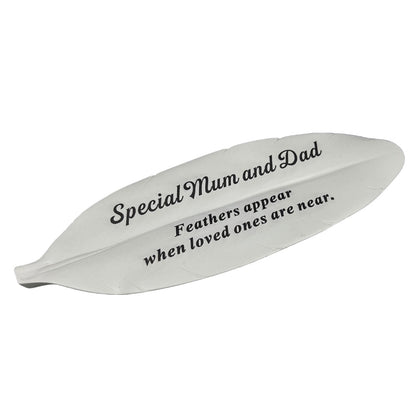 Special Mum and Dad Feather Graveside Grave Memorial Ornament Verse Plaque Feathers appear when loved ones are near