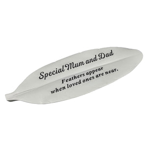 Special Mum and Dad Feather Graveside Grave Memorial Ornament Verse Plaque Feathers appear when loved ones are near