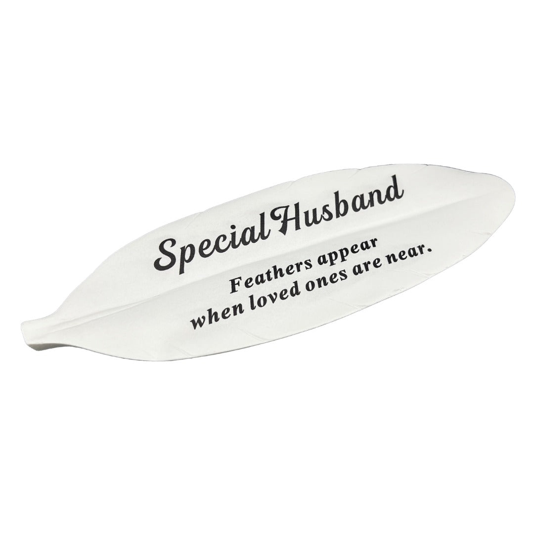 Special Husband white feather memorial plaque front view