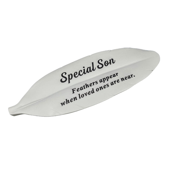 Special Son Feather Graveside Grave Memorial Ornament Verse Plaque Feathers appear when loved ones are near