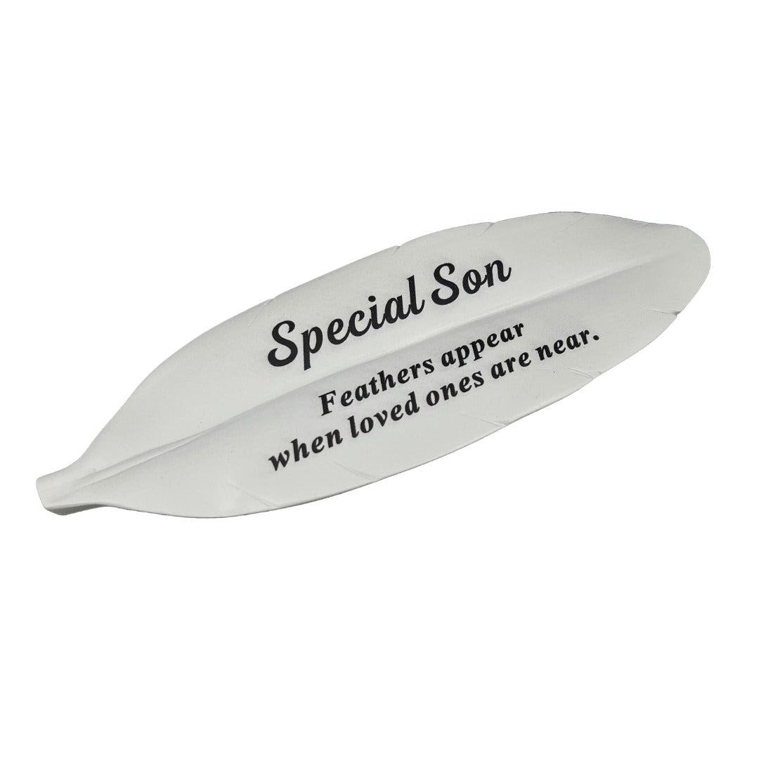 Special Son white feather memorial plaque