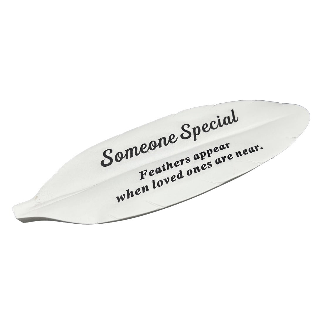 Someone Special white feather memorial plaque