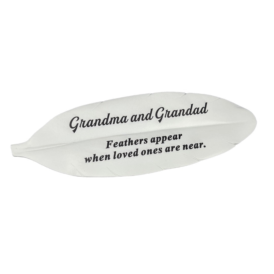 Special Grandma and Grandad Feather Graveside Grave Memorial Ornament Verse Plaque Feathers appear when loved ones are near