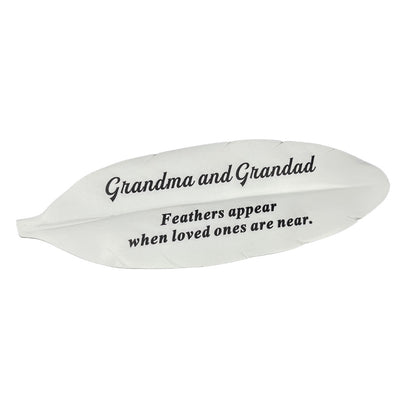 Special Grandma and Grandad Feather Graveside Grave Memorial Ornament Verse Plaque Feathers appear when loved ones are near