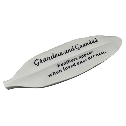 Special Grandma and Grandad Feather Graveside Grave Memorial Ornament Verse Plaque Feathers appear when loved ones are near