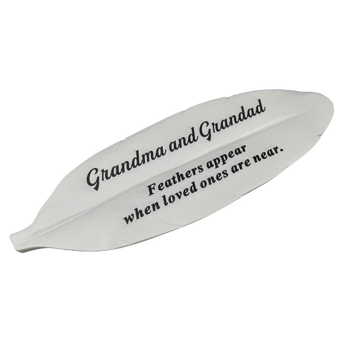 Special Grandma and Grandad Feather Graveside Grave Memorial Ornament Verse Plaque Feathers appear when loved ones are near