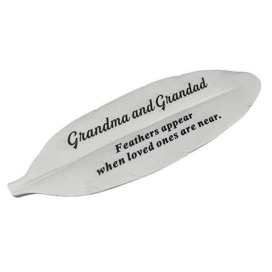 Grandma and Grandad white feather memorial plaque