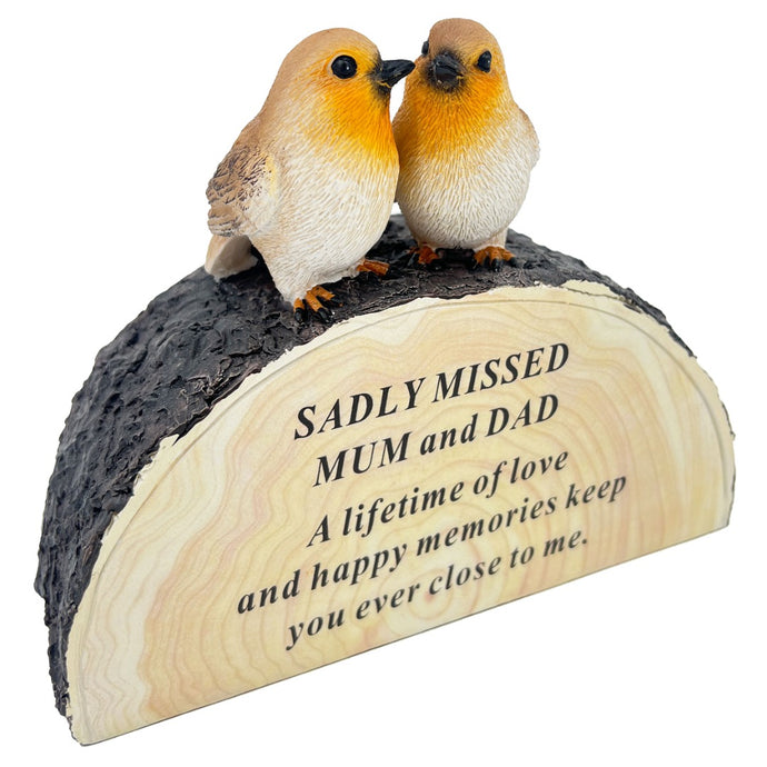 Special Mum and Dad Graveside Memorial Robin Bird Grave Plaque Ornament Decoration Sadly Missed