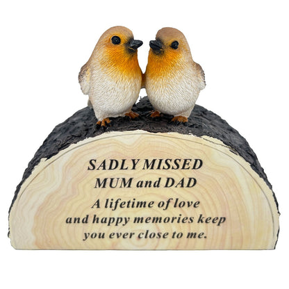 Special Mum and Dad Graveside Memorial Robin Bird Grave Plaque Ornament Decoration Sadly Missed
