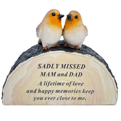 Special Mam and Dad Graveside Memorial Robin Bird Grave Plaque Ornament Decoration Sadly Missed