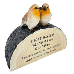 Special Grandma and Grandad Graveside Memorial Robin Bird Grave Plaque Ornament Decoration Sadly Missed