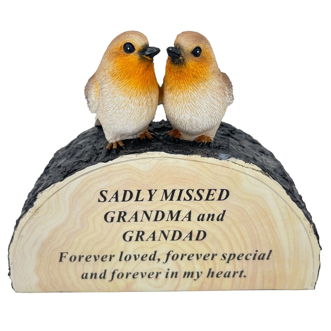 Special Grandma and Grandad Graveside Memorial Robin Bird Grave Plaque Ornament Decoration Sadly Missed